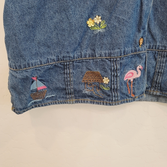 💕 Lemon Grass Short Sleeves Button Down Denim Top Women's Size Large Petite - Picture 6 of 10